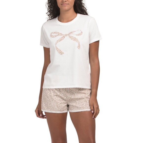 WILD INDIGO Gardenia 2pc Leopard Bow Sleep Set - Picture 1 of 2